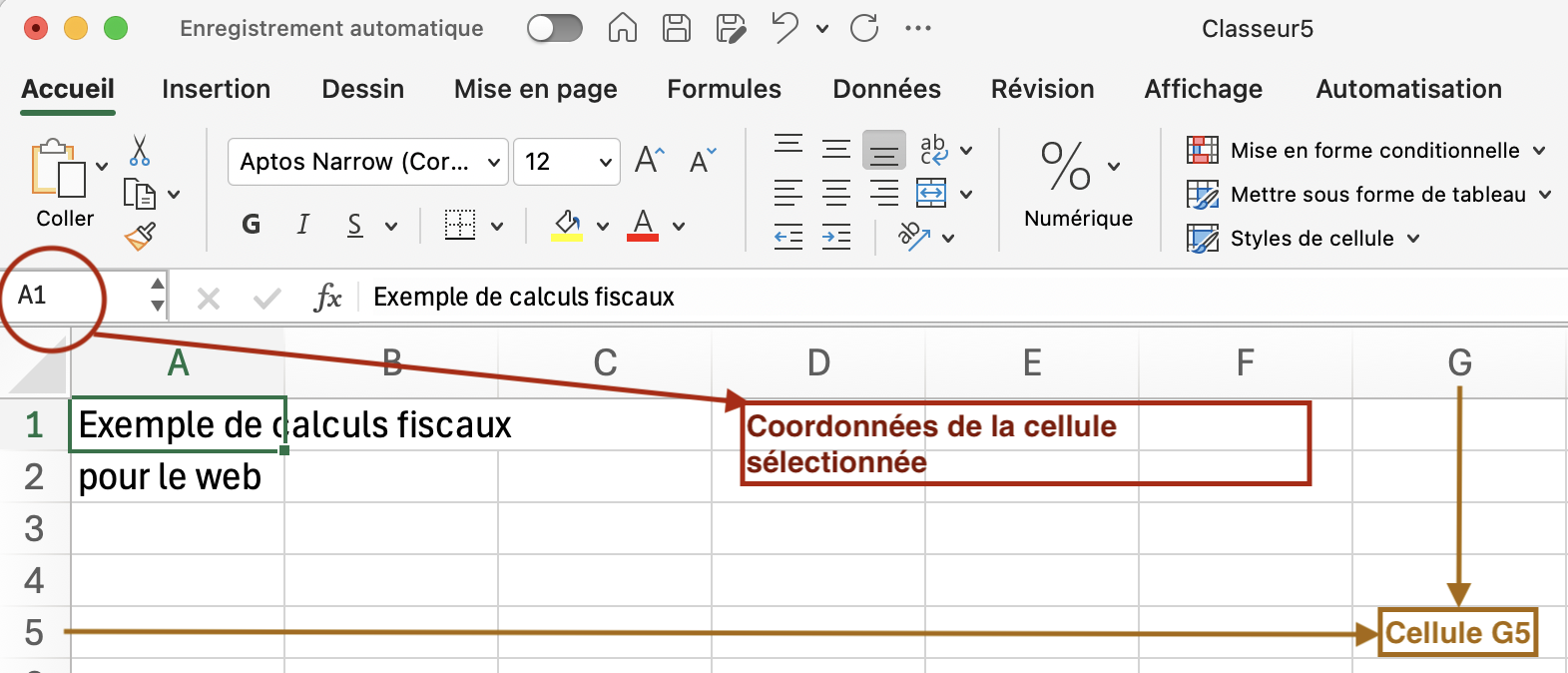 Excel: exemple d'insertion de texte